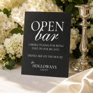Modern Elegant Black & White Open Bar Wedding Pedestal Sign