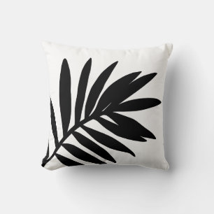 Modern Elegant Black White Palm Leaf Throw Pillow