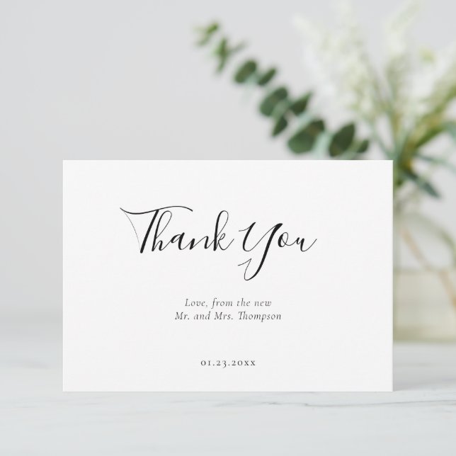 Modern Elegant Black & White Photo Thank you  Card (Standing Front)