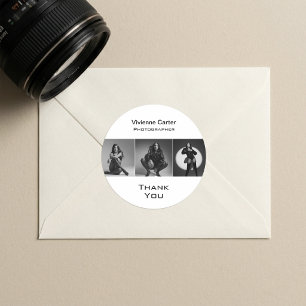 Modern Elegant Black White Photography Thank You Classic Round Sticker