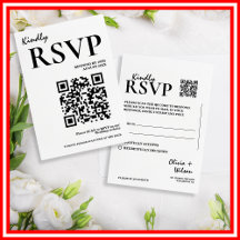 Modern Elegant Black & White QR Code Wedding RSVP