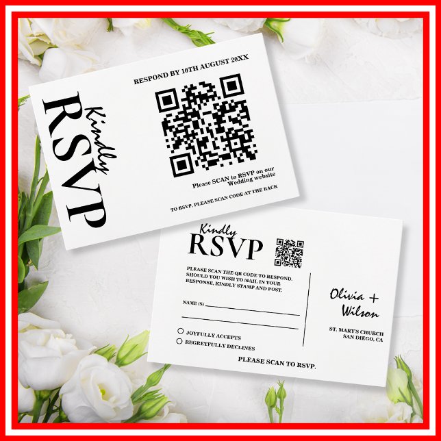 Modern Elegant Black & White QR Code Wedding RSVP Card (Creator Uploaded)