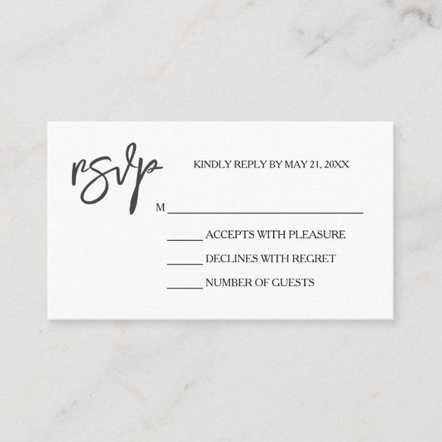 Modern Elegant Black White RSVP Card (Front)