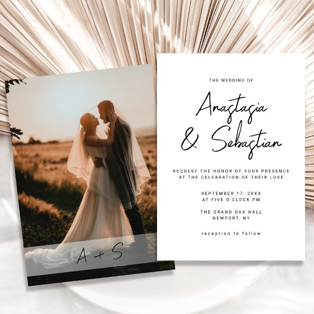 Modern Elegant Black & White Script Photo Wedding Invitation (Modern Elegant Black & White Script Photo Wedding Invitation)