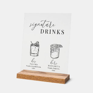 Modern Elegant Black & White Signature Drinks Acrylic Sign