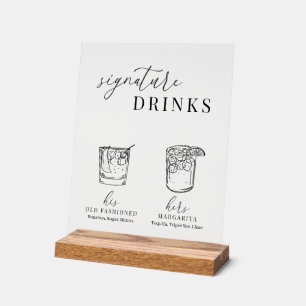 Modern Elegant Black & White Signature Drinks Acrylic Sign