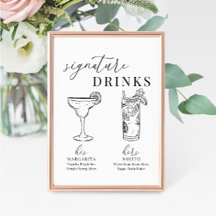Modern Elegant Black & White Signature Drinks Sign