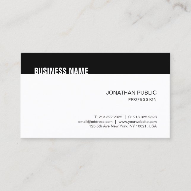 Modern Elegant Black White Simple Cool Template Business Card (Front)