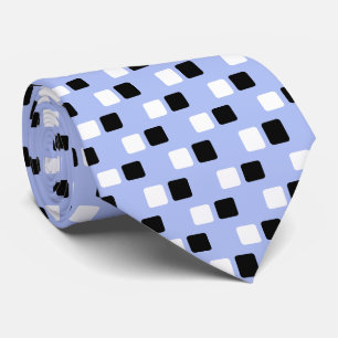 Modern Elegant Black & White Squares on Light Blue Tie