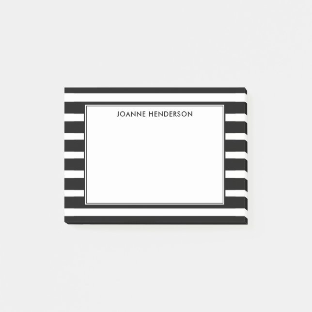 Modern elegant  black & white stripes personalized post-it notes (Front)