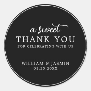 Modern Elegant Black White Sweet Thank You Wedding Classic Round Sticker