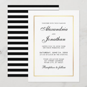 Modern Elegant Black White Wedding Invitation S