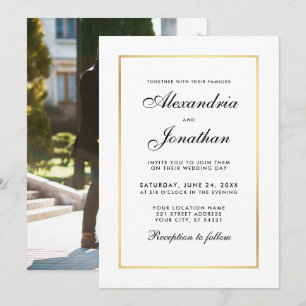 Modern Elegant Black White Wedding Invite - Photo