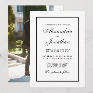 Modern Elegant Black & White Wedding Invite Photo