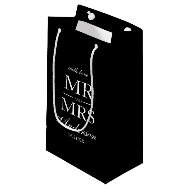 Modern Elegant Black & White Wedding Small Gift Bag (Front Angled)