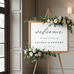 Modern Elegant Black White Wedding Welcome Sign
