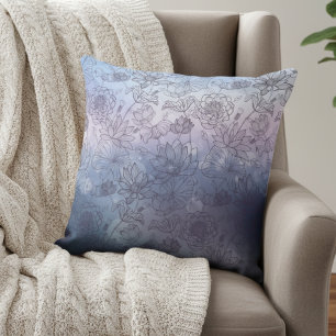 Modern Elegant Blue And Purple Flowers Throw Pillow