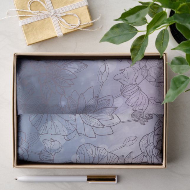 Modern Elegant Blue And Purple Flowers Tissue Paper (Gift)