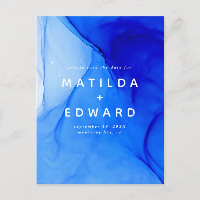 modern elegant blue and white wedding holiday postcard (Front)