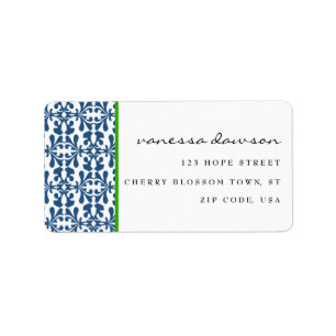 Modern Elegant Blue Arabesque Damask Personalized Label