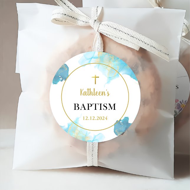 Modern Elegant Blue Baptism Favour Tags (Creator Uploaded)