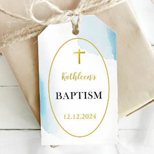 Modern Elegant Blue Baptism Gift Tags
