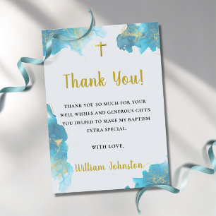 Modern Elegant Blue Baptism Thank You Card