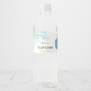 Modern Elegant Blue Baptism Water Bottle Label