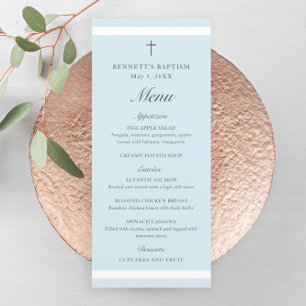 Modern Elegant Blue Boys Baptism Menu