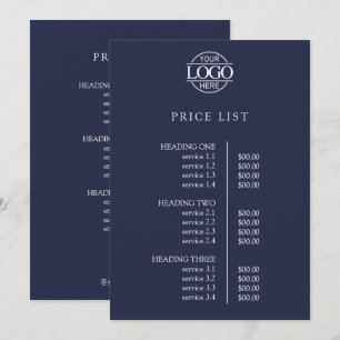 Modern Elegant Blue Business Logo Menu Price List