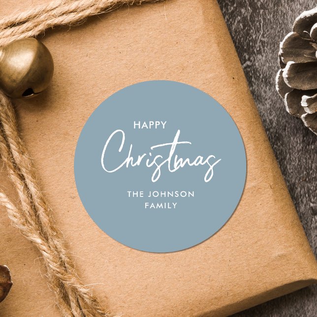 Modern Elegant Blue Christmas Holiday Classic Round Sticker (Creator Uploaded)