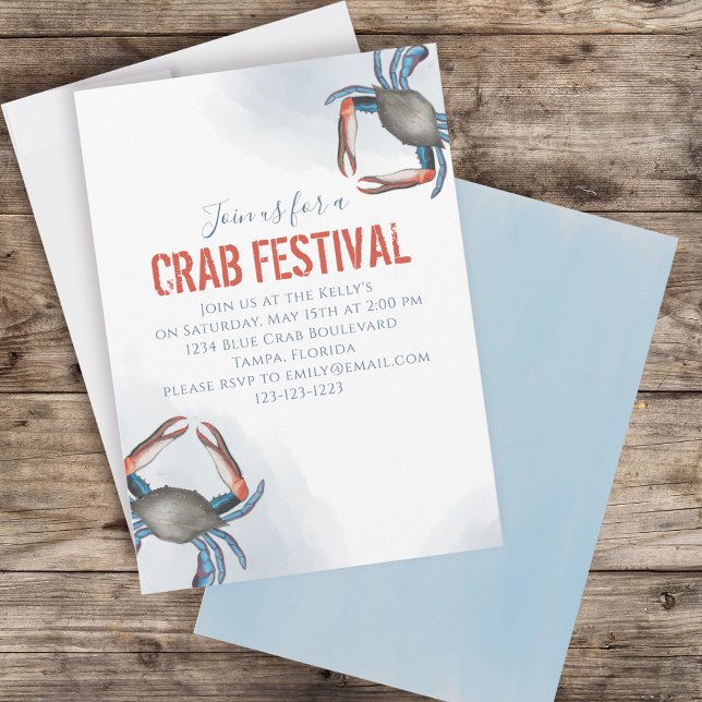 Modern Elegant Blue Crab Minimalist Watercolor Invitation (Creator Uploaded)
