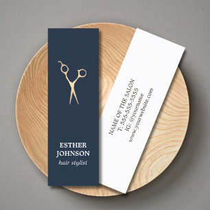 Modern Elegant Blue Faux Gold Scissors Hair Mini Business Card