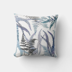 Modern Elegant Blue Fern Leaves Abstract Throw Pillow