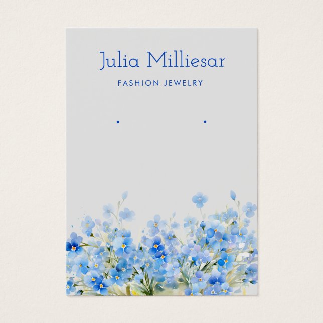 Modern elegant blue floral earring display card  (Front)