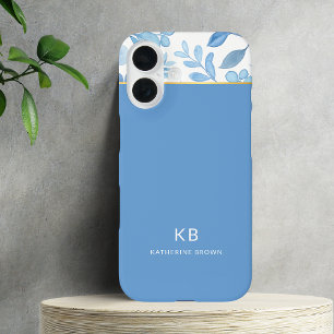 Modern Elegant Blue Floral Pattern  iPhone 16 Case