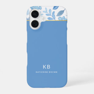 Modern Elegant Blue Floral Pattern iPhone 16 Case