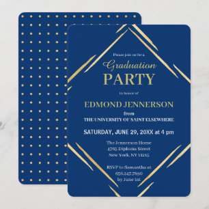 Modern Elegant Blue Gold 2025 Graduation Party Invitation