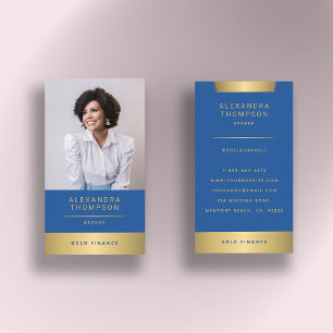 Modern Elegant Blue Gold CEO Professional Photo Business Card