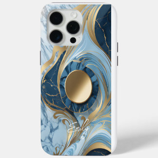 Modern Elegant Blue Gold Marble iPhone 15 Pro Max Case