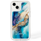 Modern Elegant Blue Gold Marble Personalized Name