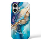 Modern Elegant Blue Gold Marble Personalized Name