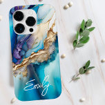 Modern Elegant Blue Gold Marble Personalized Name Case-Mate iPhone 14 Pro Case<br><div class="desc">Modern Elegant Blue Gold Marble Personalized Name iPhone 14 Pro Cases features your personalized name in an elegant calligraphy script typography on a modern blue and gold marble background. Perfect gift for her for birthday, mom for Mother's Day, sister or bestie for Christmas and holidays. Designed by ©Evco Studio www.zazzle.com/store/evcostudio...</div>