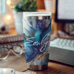 Modern Elegant Blue Gold Marble Personalized Name Insulated Tumbler<br><div class="desc">Modern Elegant Blue Gold Marble Personalized Name Insulated Tumblers features your personalized name in an elegant calligraphy script typography on a modern blue and gold marble background. Perfect gift for her for birthday,  mom for Mother's Day,  sister or bestie for Christmas and holidays. Designed by ©2024 Evco Studio www.zazzle.com/store/evcostudio</div>