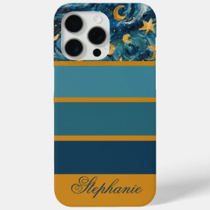 Modern Elegant Blue Gold Personalized Name iPhone 15 Pro Max Case