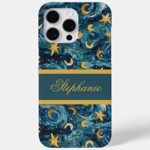 Modern Elegant Blue Gold Personalized Name iPhone 15 Pro Max Case