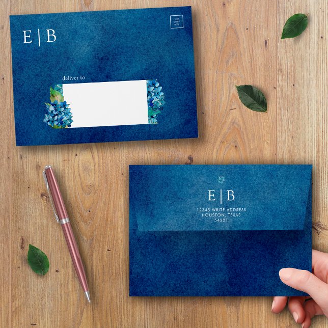 Modern Elegant Blue Hydrangeas Wedding Envelope (Creator Uploaded)