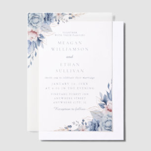 Modern Elegant Blue Watercolor Floral Wedding Vellum Invitations