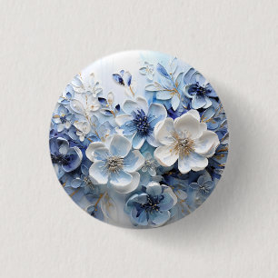 Modern Elegant Blue White Botanical Floral 1 Inch Round Button