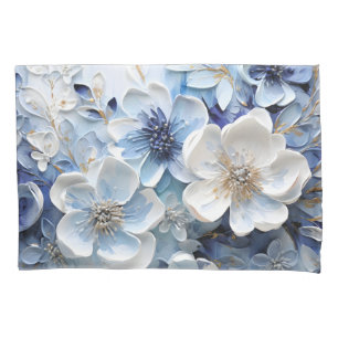 Modern Elegant Blue White Botanical Floral Pillowcase